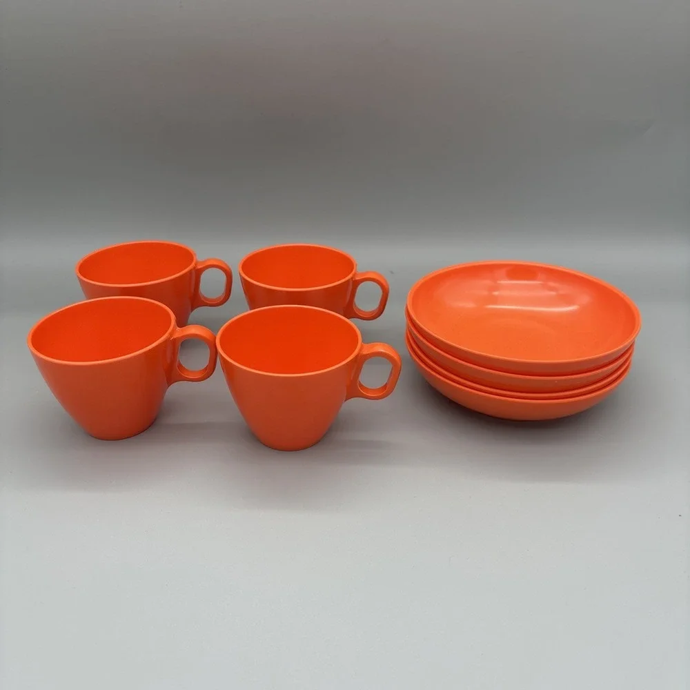 Vintage Boonton Ware Tea Cup & Bowl Set of 4 Melamine Somerset USA 6305 & 6206‎